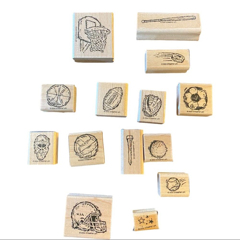Stampin Up Sporting Goods Collection Football Soccer Golf Set Of 14 Rubber Stamp